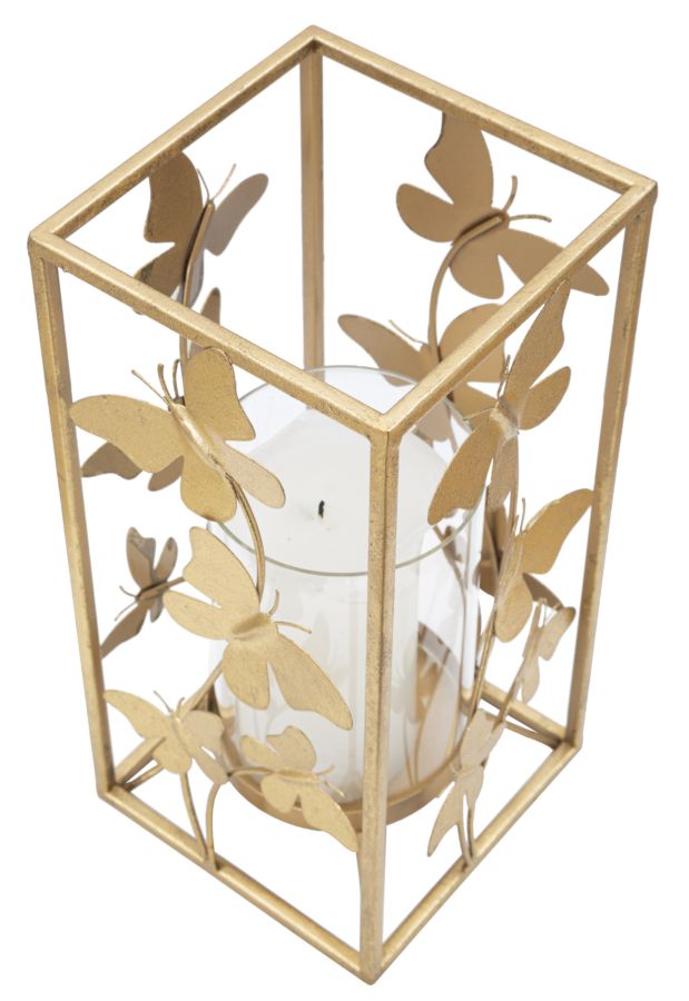 Kaarsenhouder Glam Butterfly Goud Metaal Glas 14x29 cm