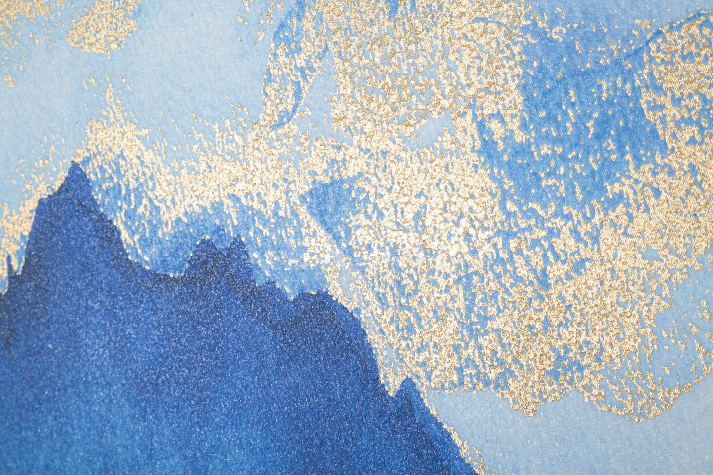 "Mountain Serenity" Schilderij Canvas Blauw Goud