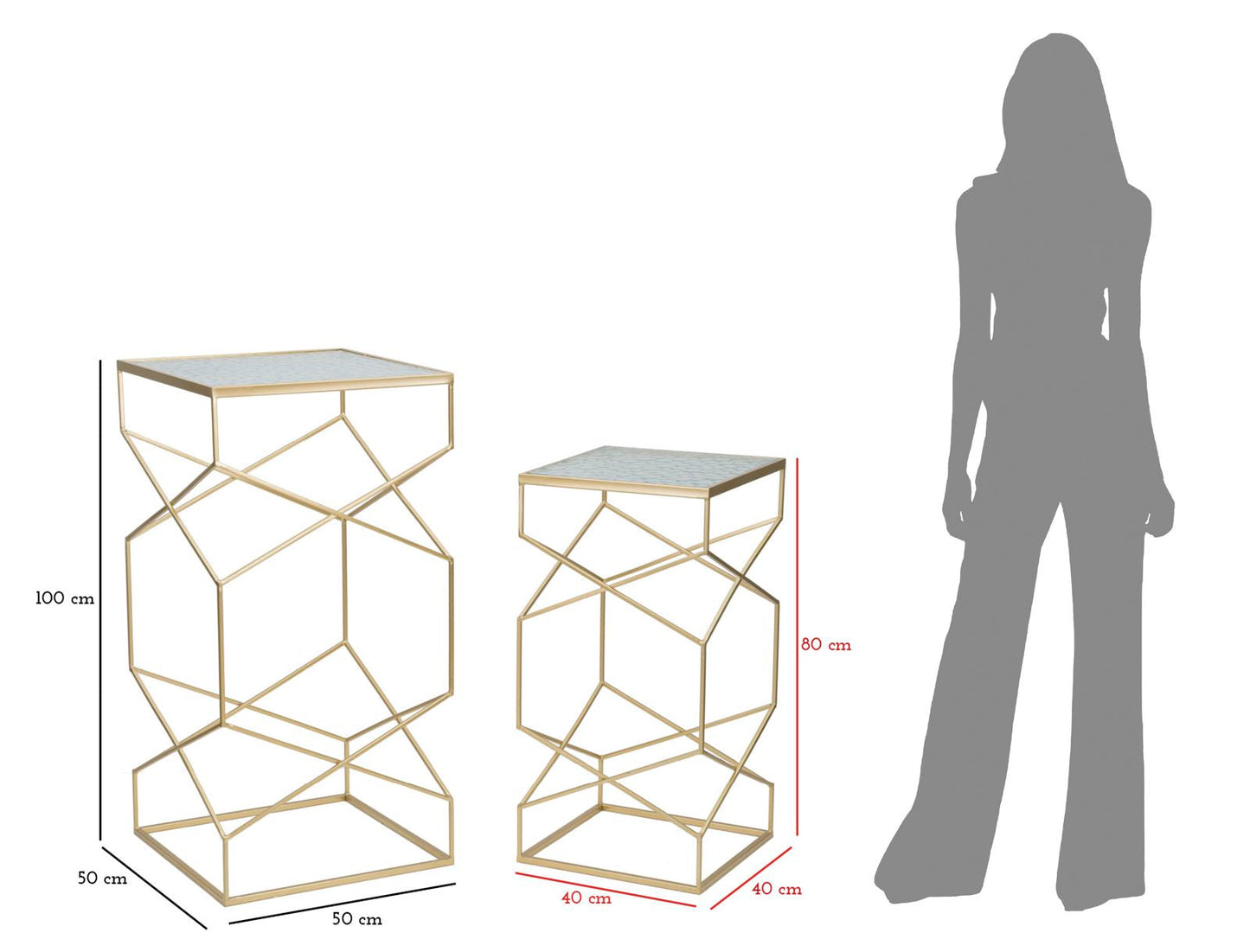 Luxe Geometrische Gouden Glastafels Set Hoog