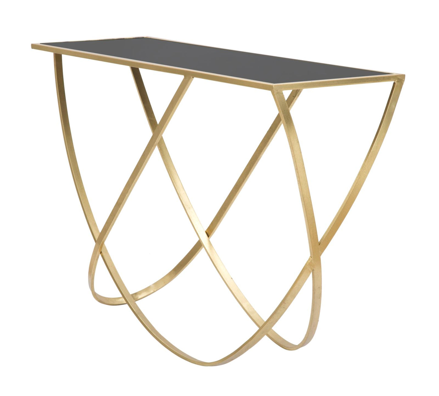 Sidetable Ring Goud Metaal Zwart Glas 120x40x79 cm