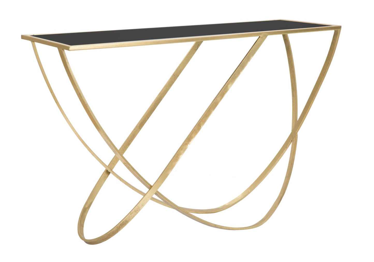 Sidetable Ring Goud Metaal Zwart Glas 120x40x79 cm