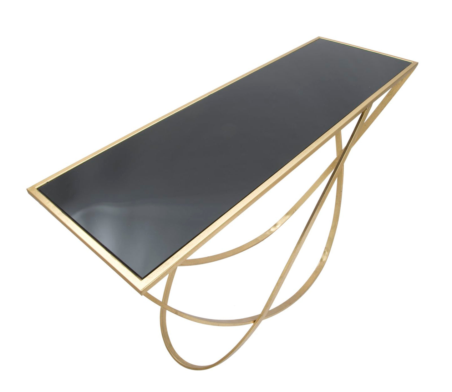 Sidetable Ring Goud Metaal Zwart Glas 120x40x79 cm