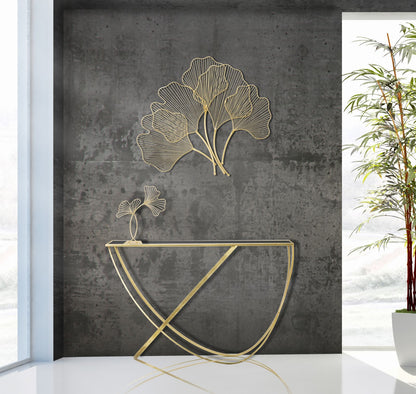 Sidetable Ring Goud Metaal Zwart Glas 120x40x79 cm