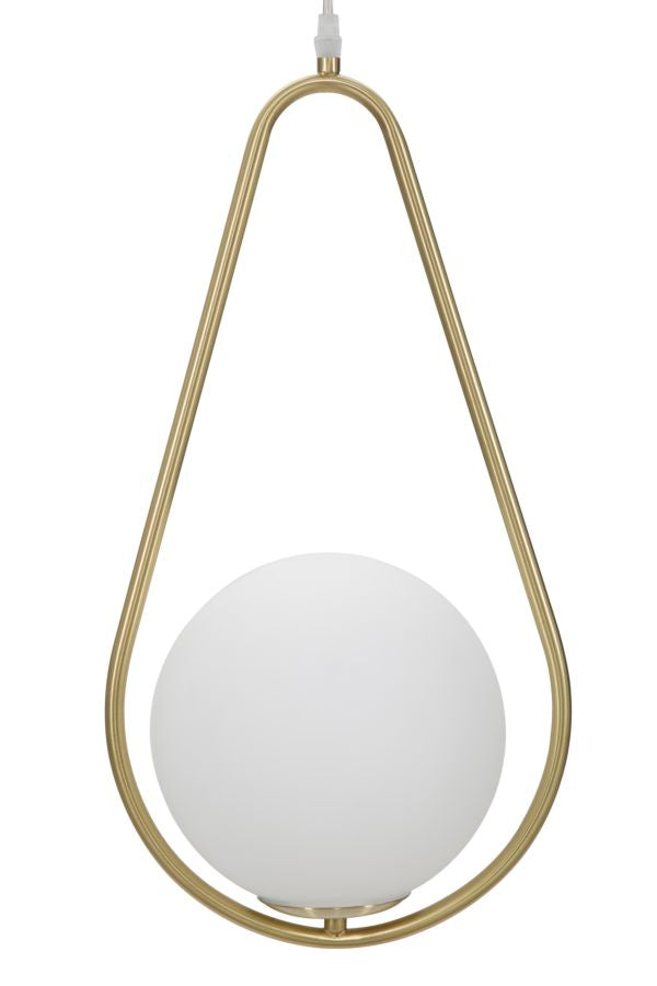 Hanglamp Glamy Drop Goud Witte Glasbol 24x20x46 cm