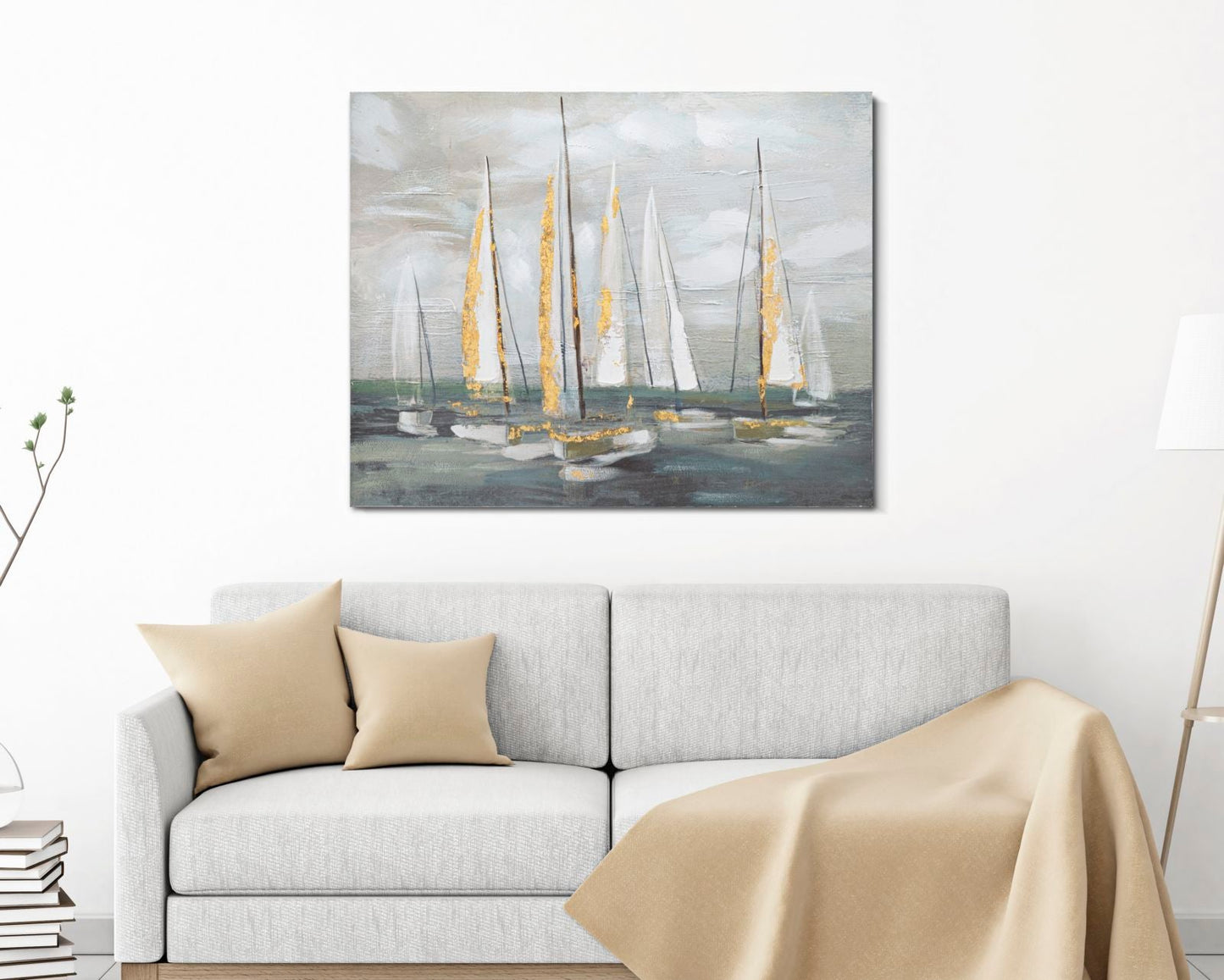 Nautical Schilderij Gouden Zeilboot 100x80 cm