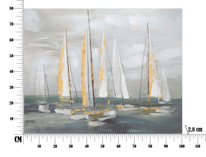 Nautical Schilderij Gouden Zeilboot 100x80 cm