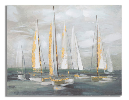 Nautical Schilderij Gouden Zeilboot 100x80 cm