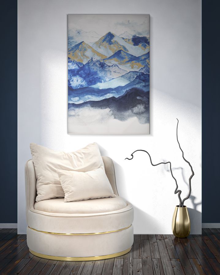 Magic Peaks Schilderij Blauw Goud 80x120 cm