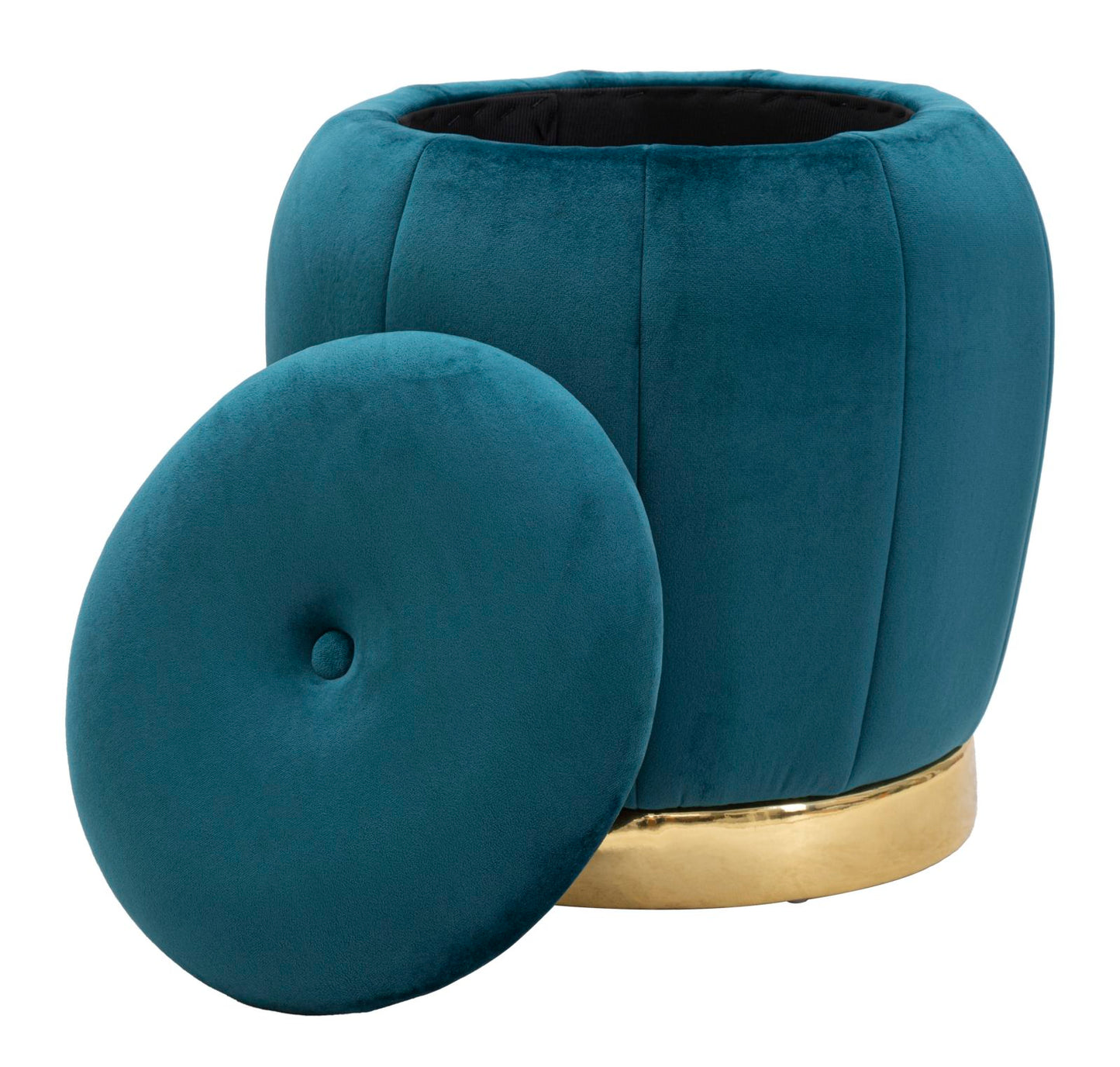 Poef met opbergruimte Paris Teal/Goud Fluweel Ø 43x43 cm