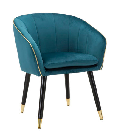 Fauteuil Paris Teal/Goud Stof Zwart Hout