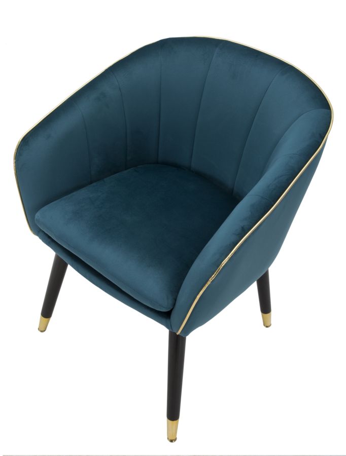 Fauteuil Paris Teal/Goud Stof Zwart Hout