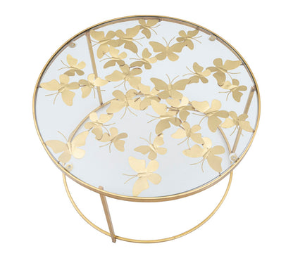 Salontafel Butterflies Goud Metaal Glas Ø60x40,5 cm