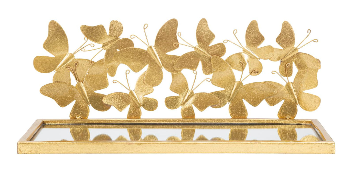 Wandplanken Butterflies Gouden Metaal Spiegelglas Set van 2