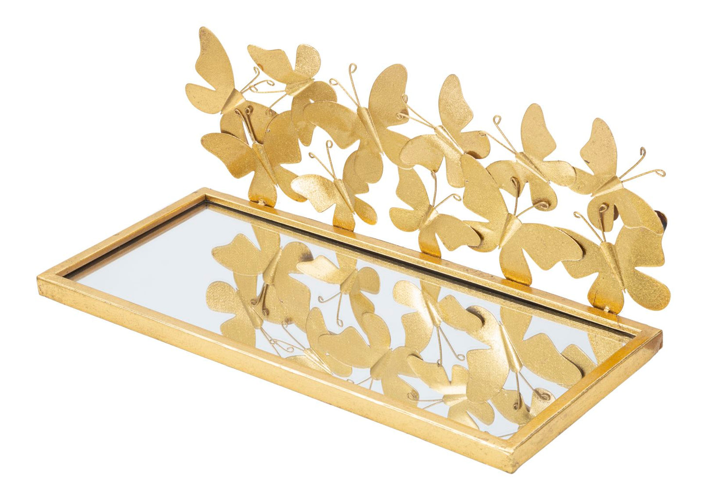 Wandplanken Butterflies Gouden Metaal Spiegelglas Set van 2