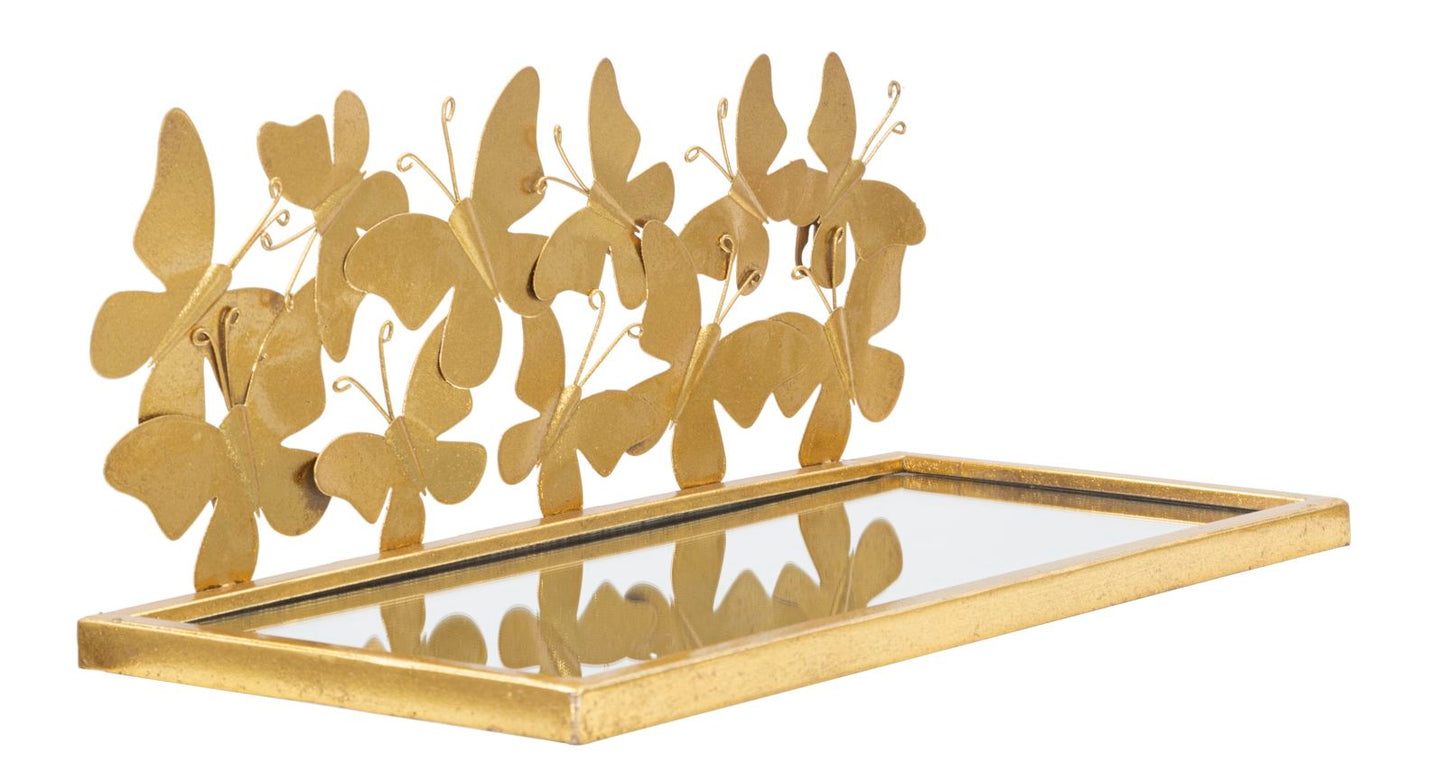 Wandplanken Butterflies Gouden Metaal Spiegelglas Set van 2