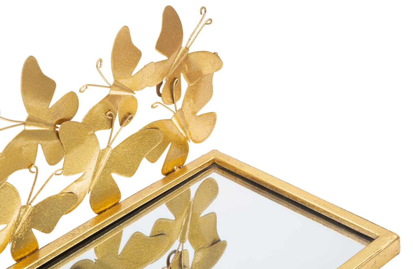 Wandplanken Butterflies Gouden Metaal Spiegelglas Set van 2