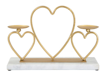 Hearts Kaarshouder Goud Metaal Marmer 30x20 cm