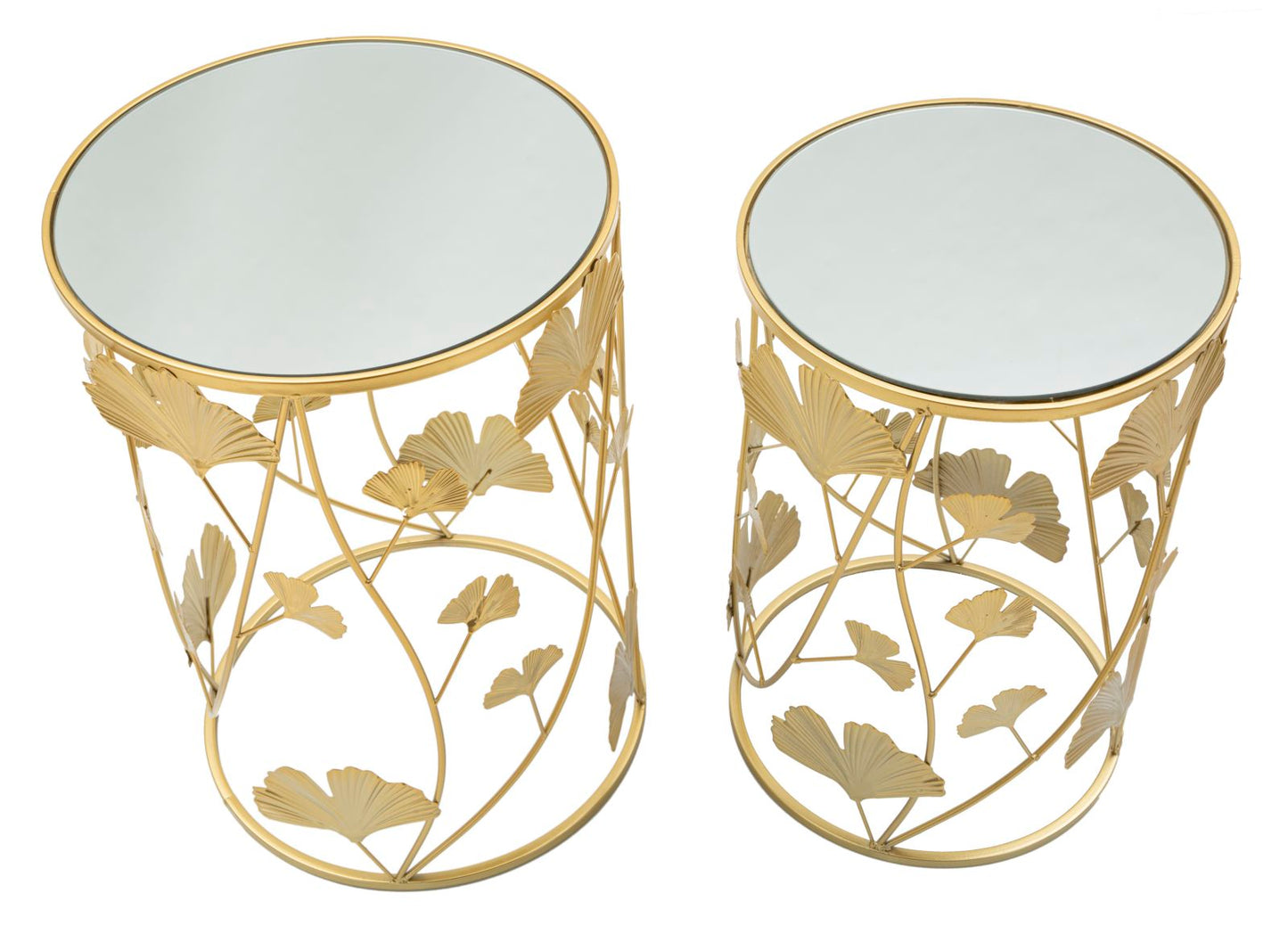 Elegance Leaf Bijzettafel Set Goud Spiegelglas