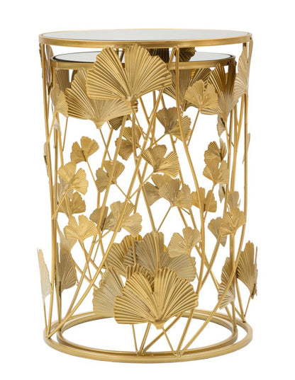 Elegance Leaf Bijzettafel Set Goud Spiegelglas