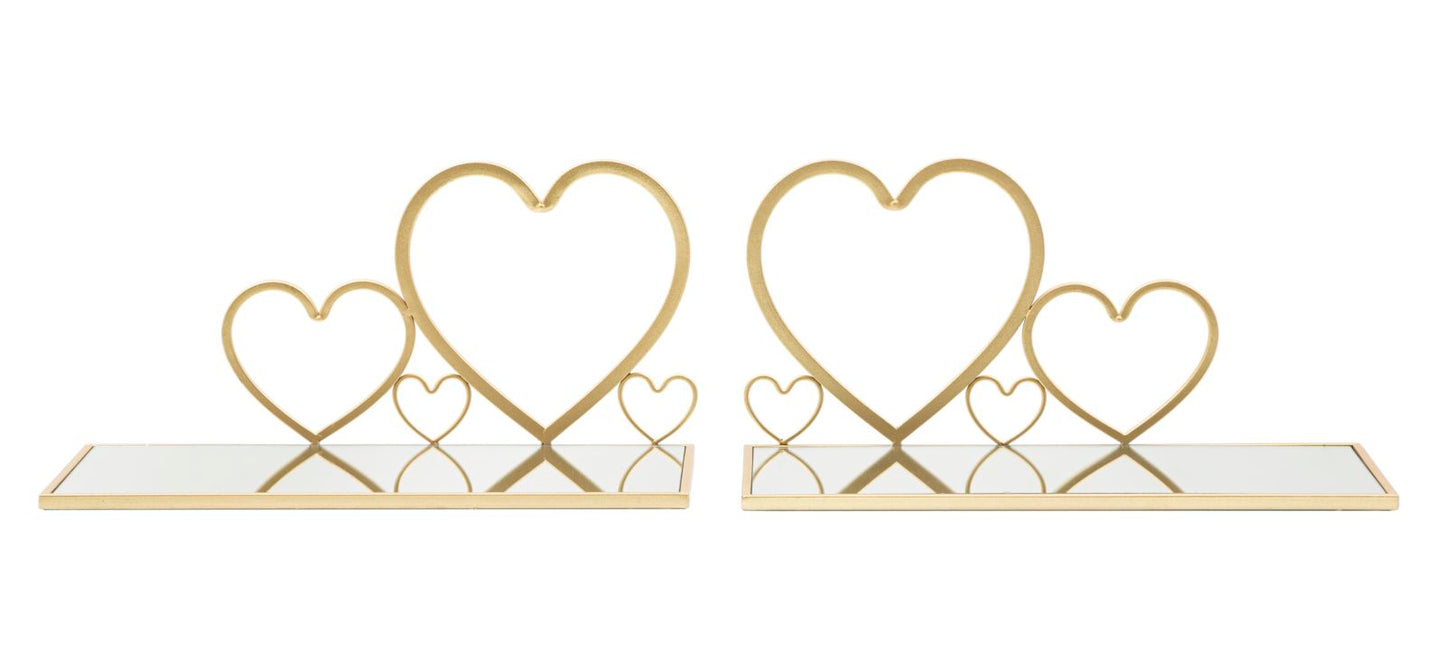 Wandplankenset Hearts Goud Spiegelglas (2 Stuks)