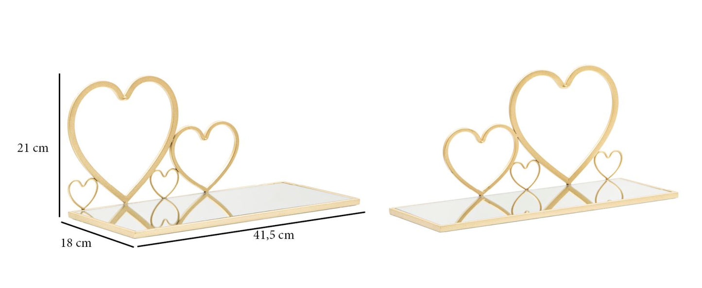 Wandplankenset Hearts Goud Spiegelglas (2 Stuks)