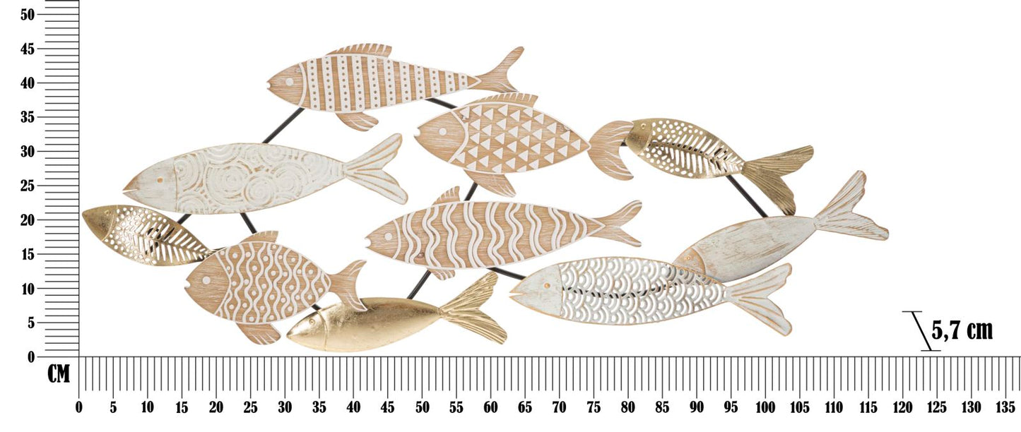 Fishy Wanddecoratie Metaal Hout 118x446 cm