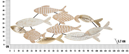 Fishy Wanddecoratie Metaal Hout 118x446 cm