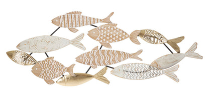 Fishy Wanddecoratie Metaal Hout 118x446 cm