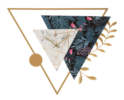 Wandklok Triangle Goud Groen Print 75x4,5x59 cm