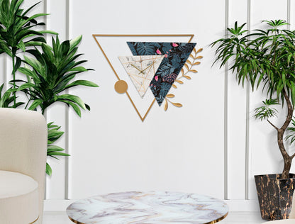 Wandklok Triangle Goud Groen Print 75x4,5x59 cm