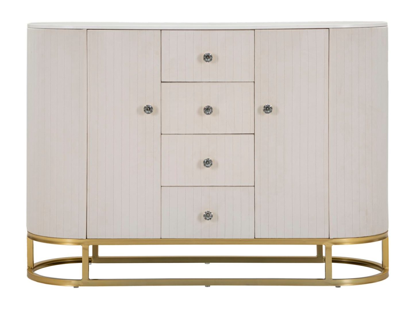 Dressoir Montpellier Goud Metaal Crème Stof Marmerlook 120x40x85 cm