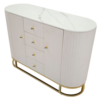 Dressoir Montpellier Goud Metaal Crème Stof Marmerlook 120x40x85 cm