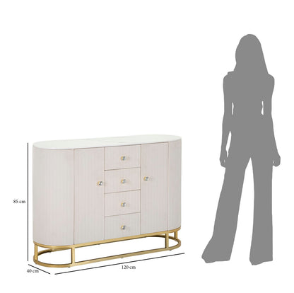 Dressoir Montpellier Goud Metaal Crème Stof Marmerlook 120x40x85 cm