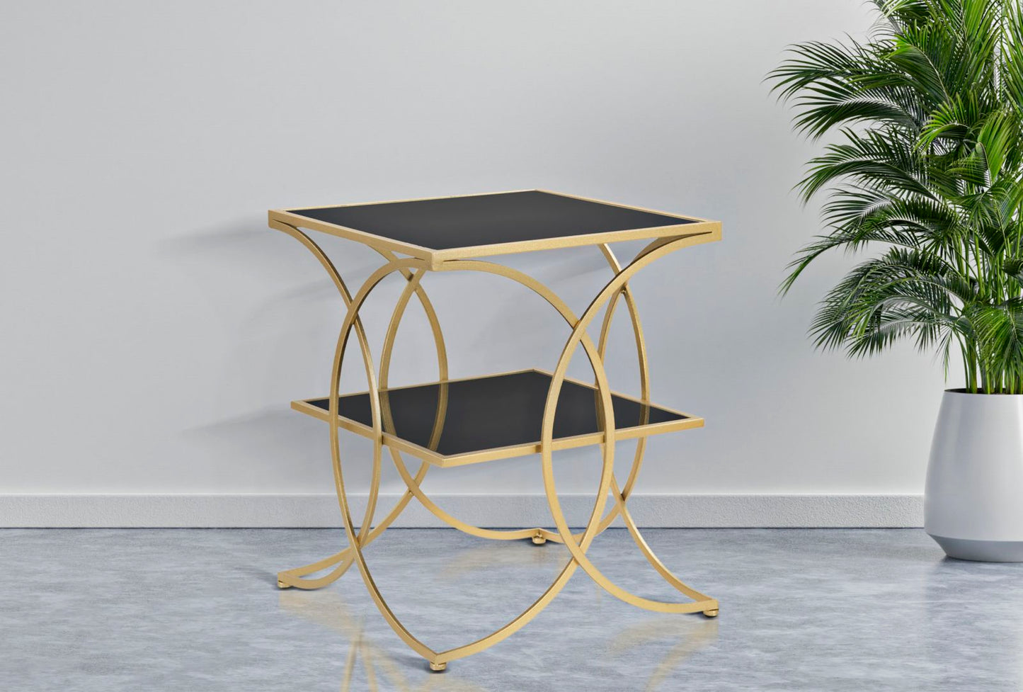 Glamour Spot Tafel Vierkant Zwart Goud Glas