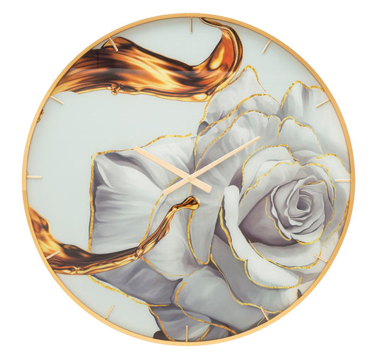 Wandklok Glas Rose Gouden Frame 80 cm