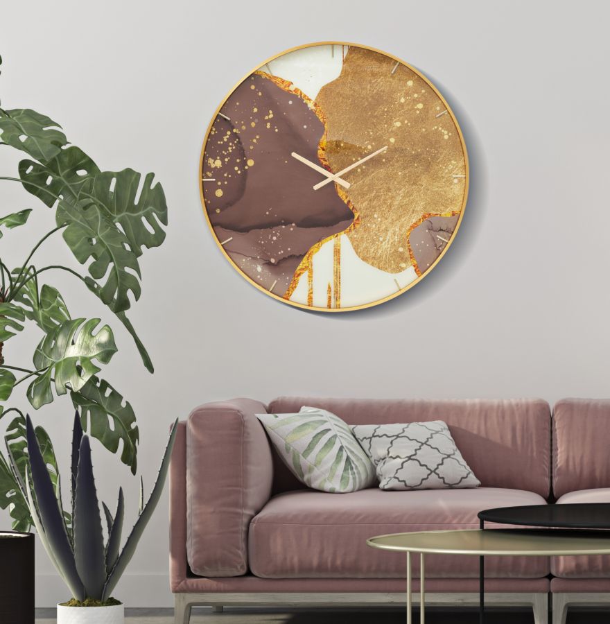 Wandklok glody gouden rand kleurrijk 80 cm