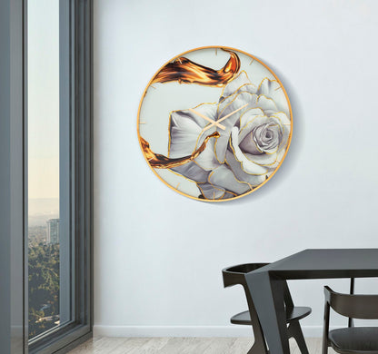 Wandklok Glas Rose Gouden Frame 80 cm