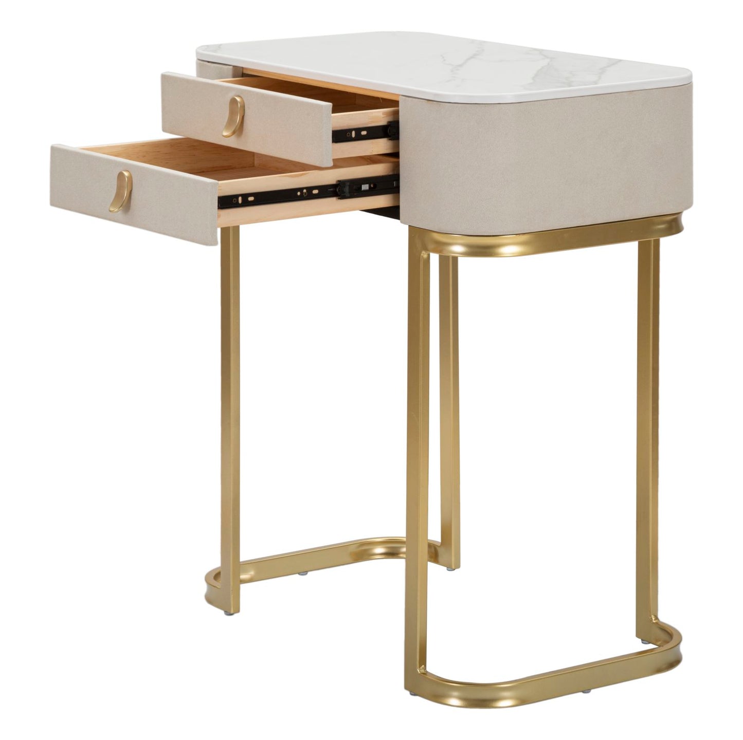 Sidetable Beauty Goud Witte Stof Marmerlook 2 Lades