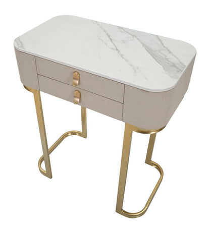 Sidetable Beauty Goud Witte Stof Marmerlook 2 Lades