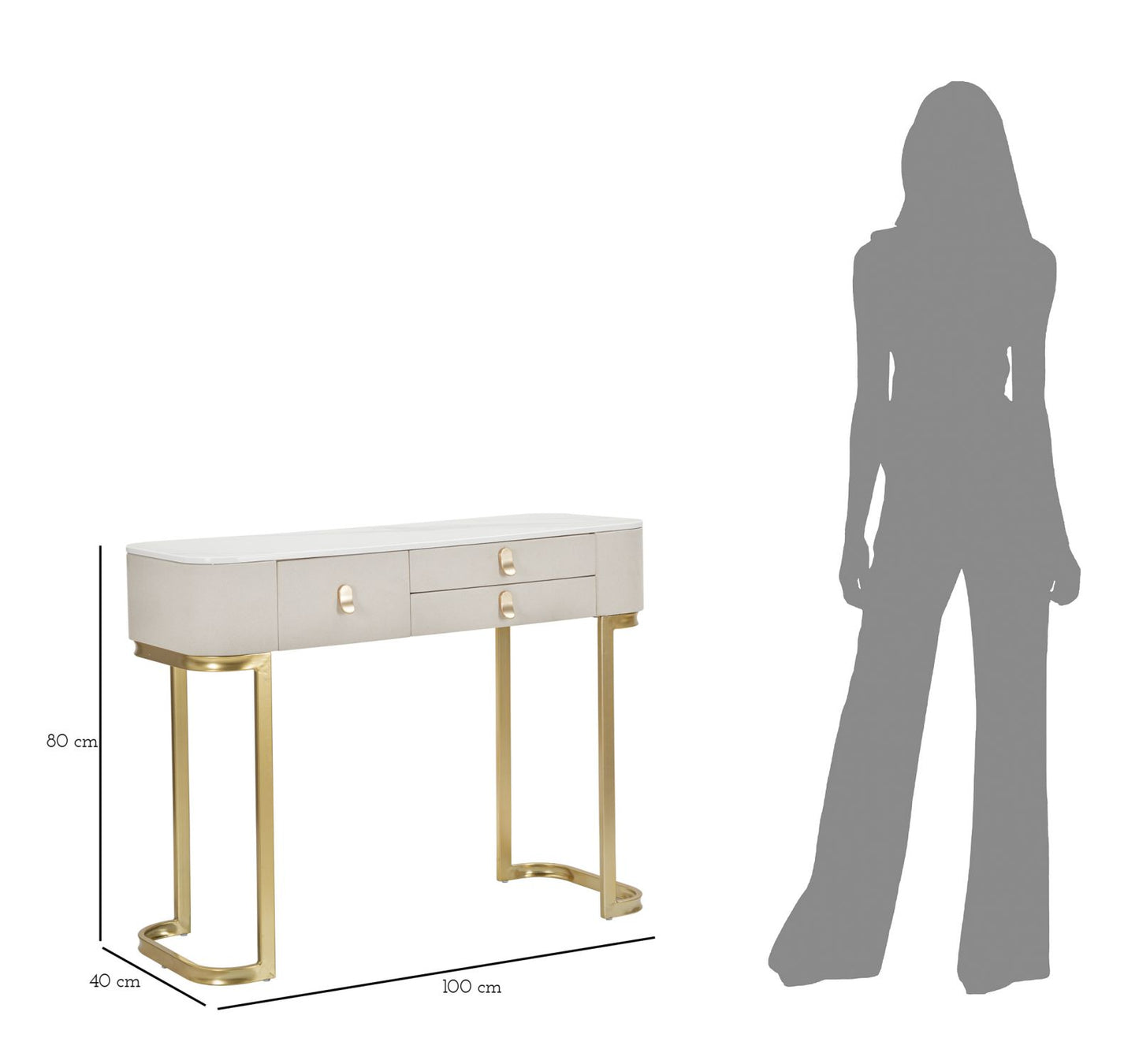 Sidetable Beauty Goud Witte Stof Marmerlook 3 Lades