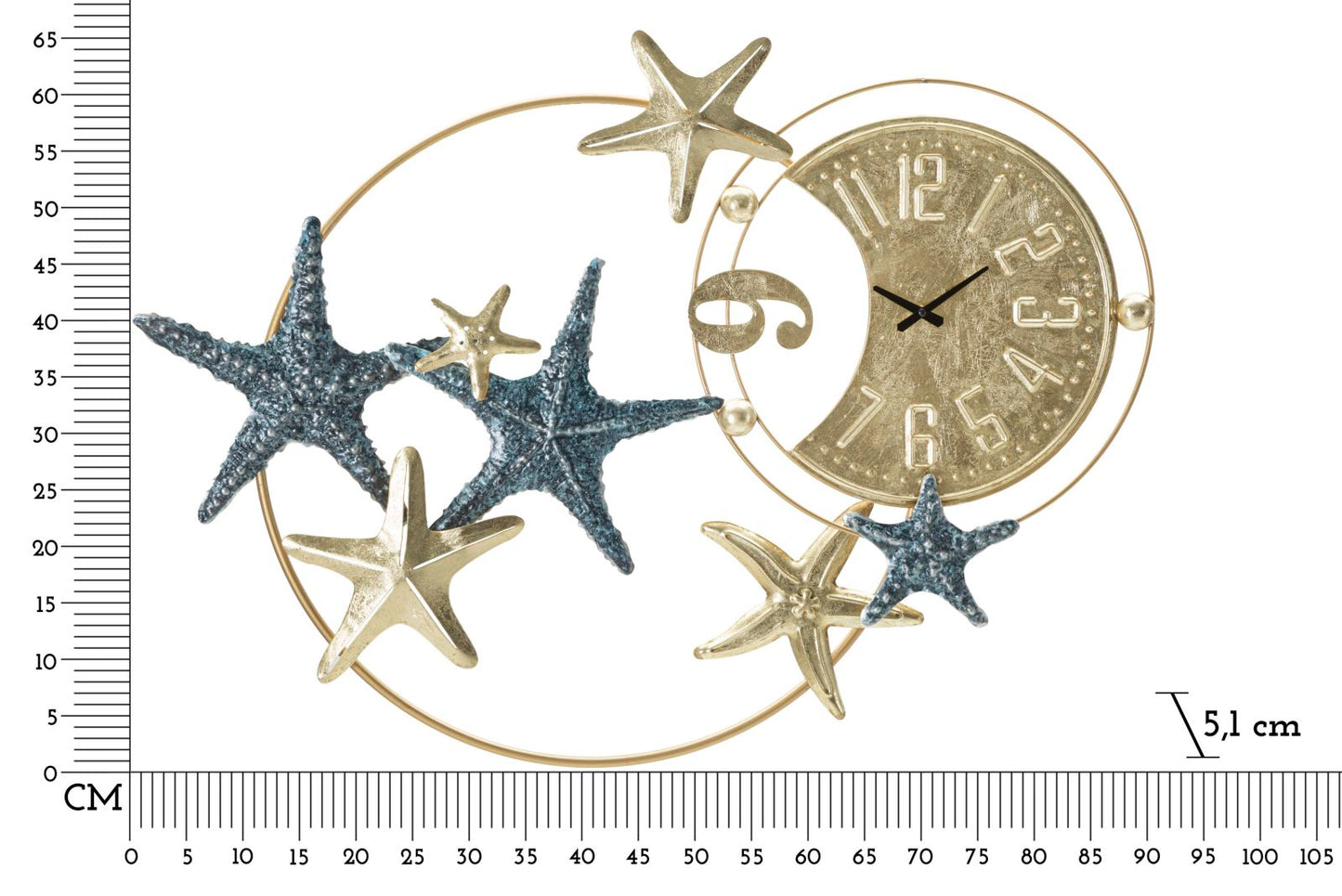 Wandklok Sea Star Wanddecoratie Goud Blauw 91 cm