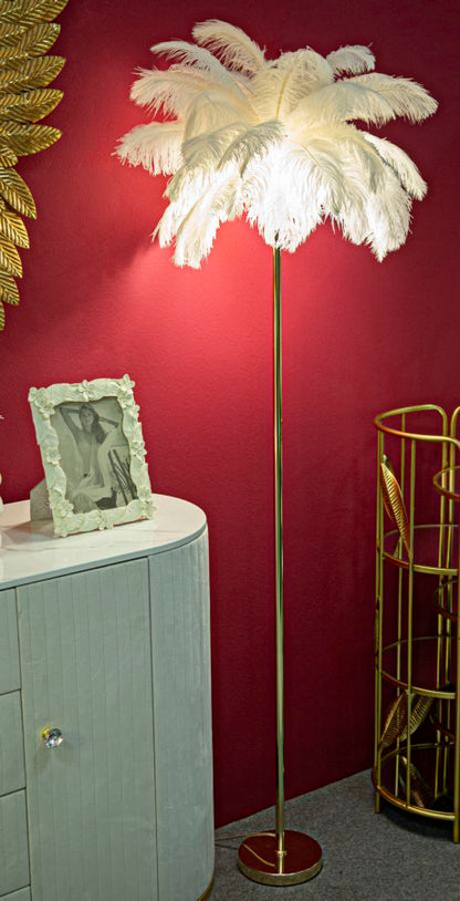 Vloerlamp Palm White Goud Witte Veren Ø 55x160 cm