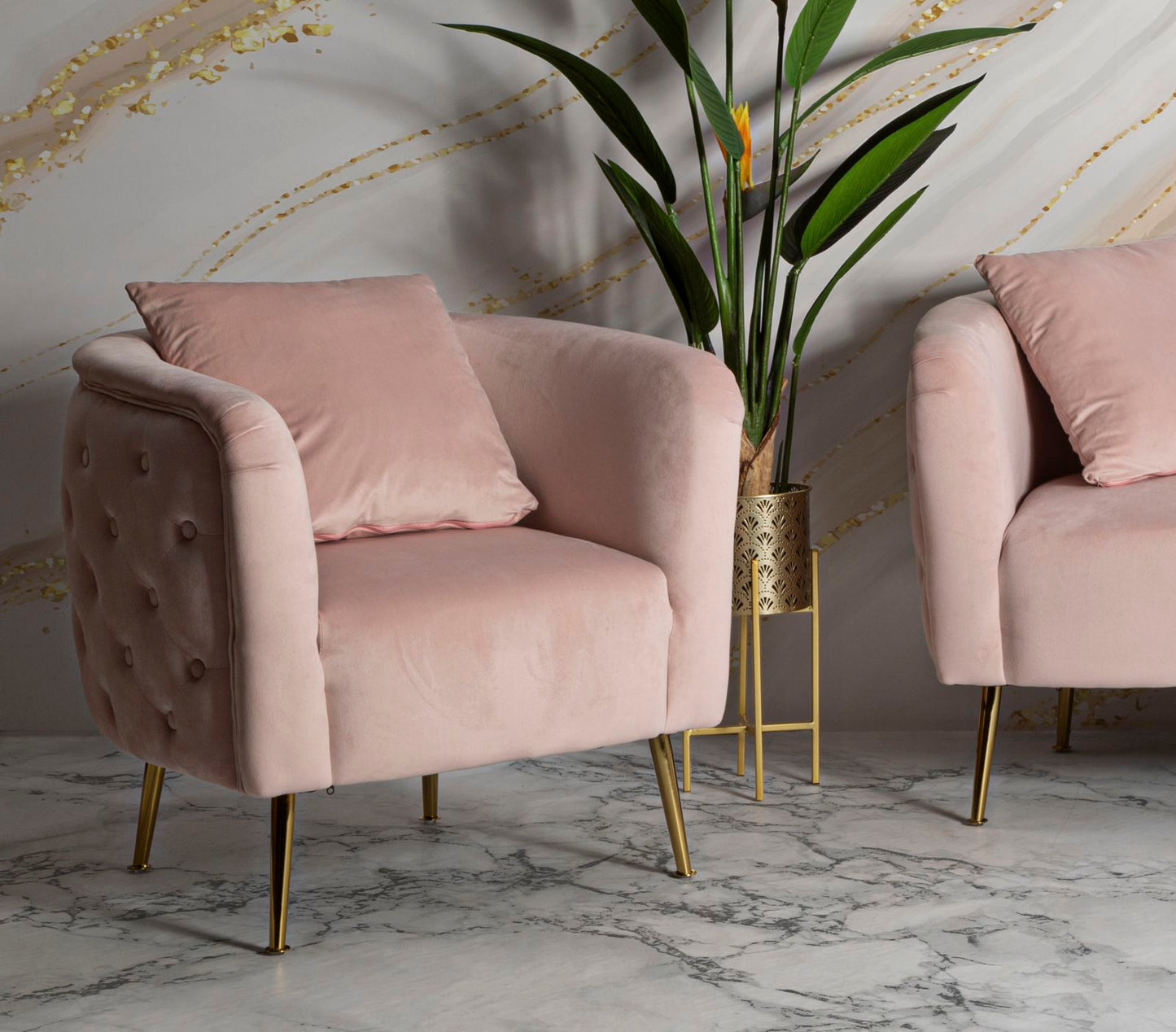 Fauteuil Bucarest Roze Bekleding Goud 76x74x73 cm