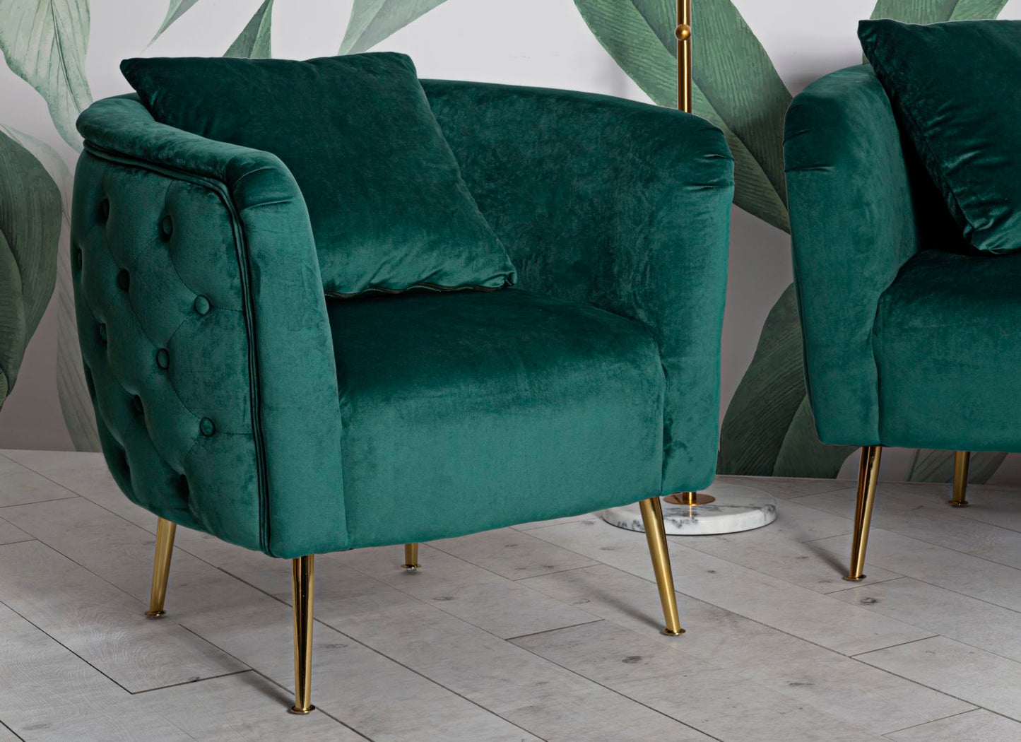 Fauteuil Bucarest groen velvet gouden poten