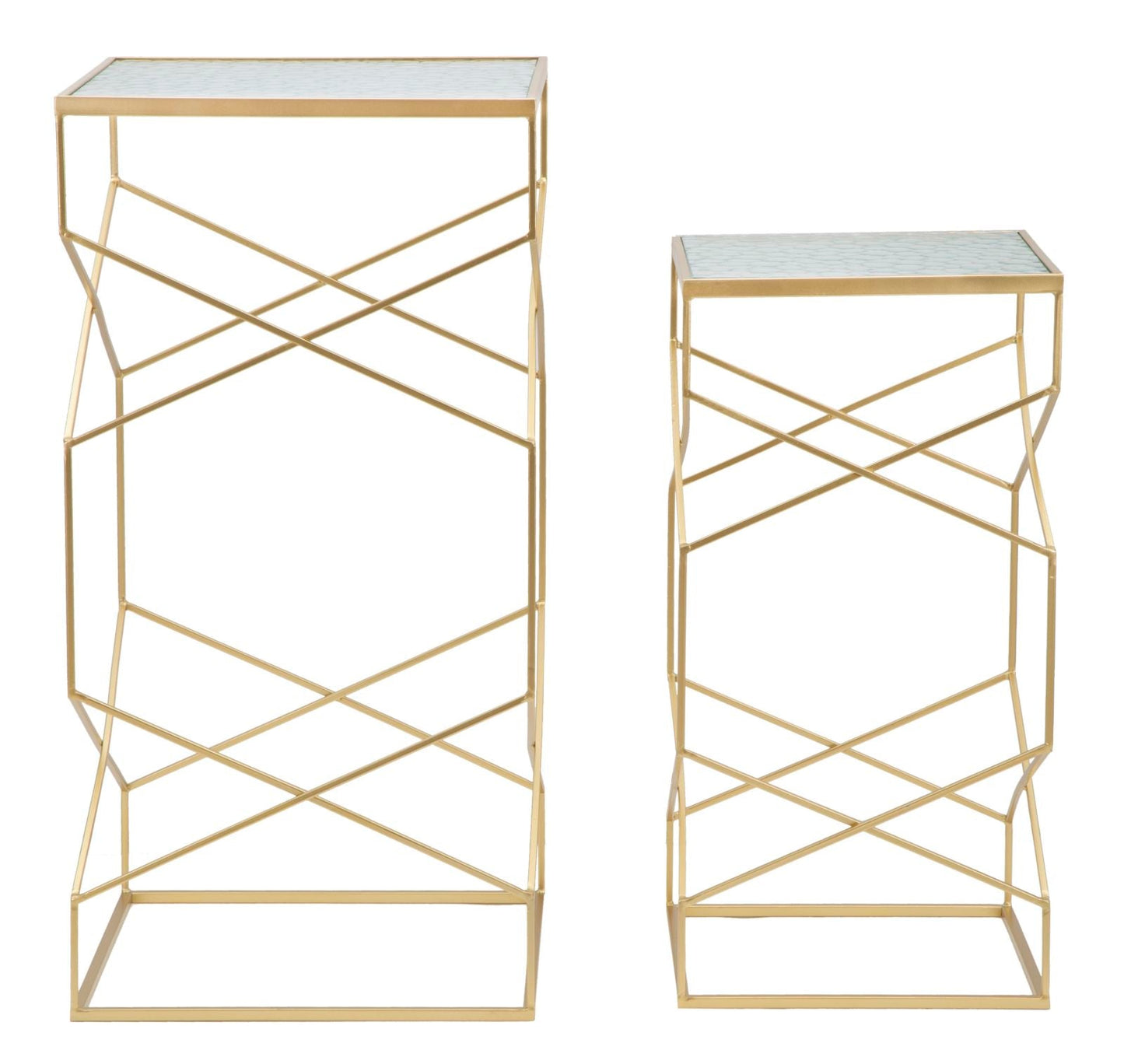 Luxe Geometrische Gouden Glastafels Set Hoog