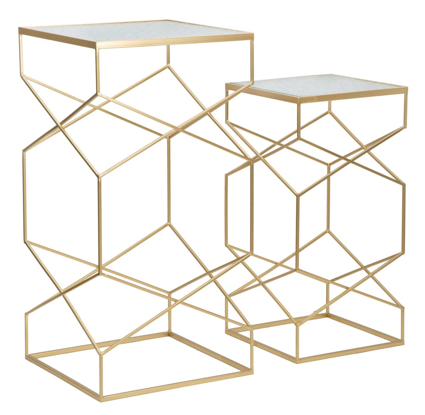 Luxe Geometrische Gouden Glastafels Set Hoog