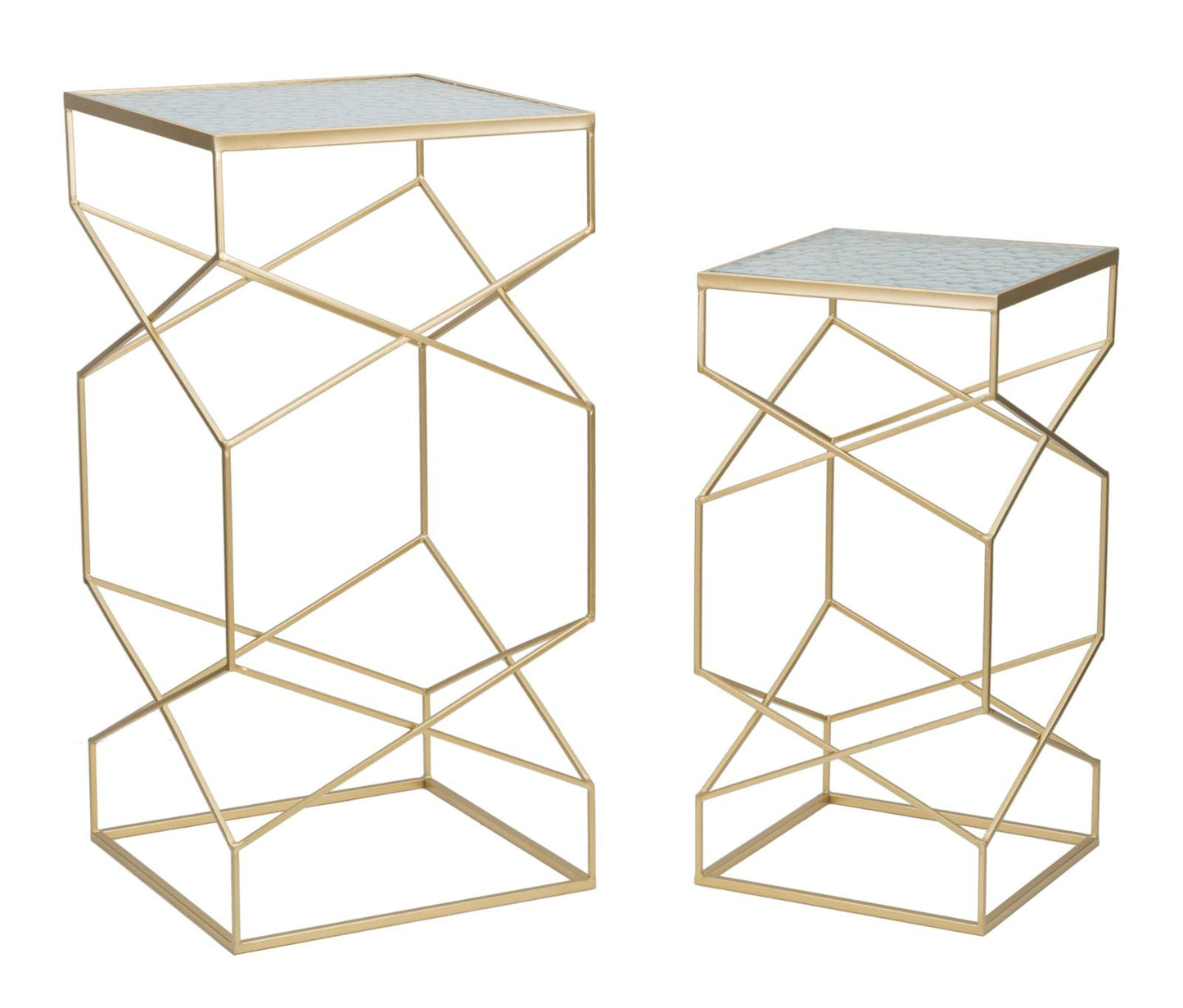 Luxe Geometrische Gouden Glastafels Set Hoog