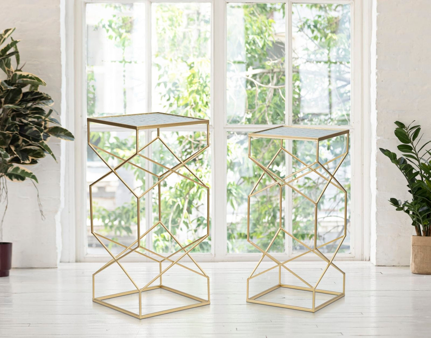 Luxe Geometrische Gouden Glastafels Set van 2