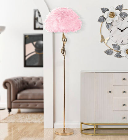 Vloerlamp Slim Pink Goud Roze Veren Ø 50x165 cm