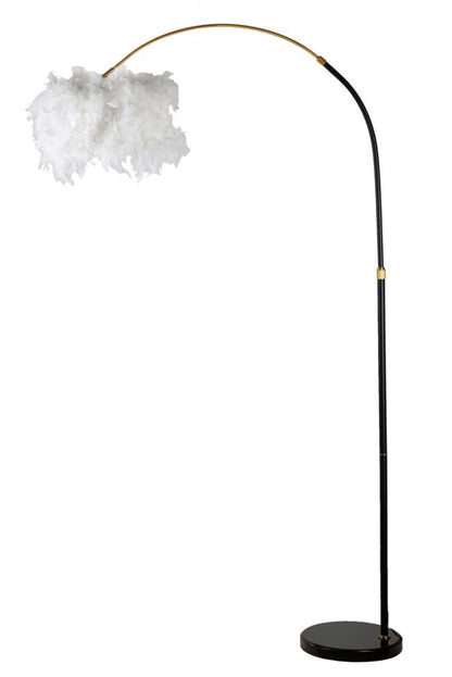 Vloerlamp Arc Plur Zwart Metaal Witte Veren 100x150-180 cm